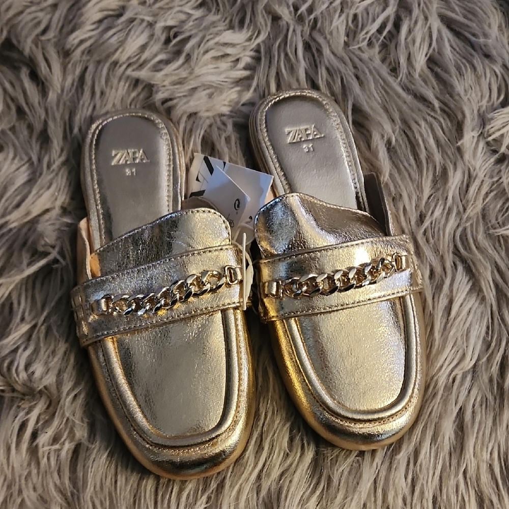 Zara Gold Metallic Chain Mules